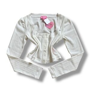 NWT Sugar Thrillz White Cropped Knit Cardigan Smashing Fashion - Size Large